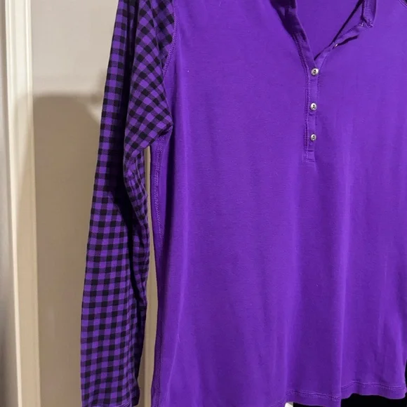 Chaps Purple Checkered Long Sleeve Top - Picture 2 of 6